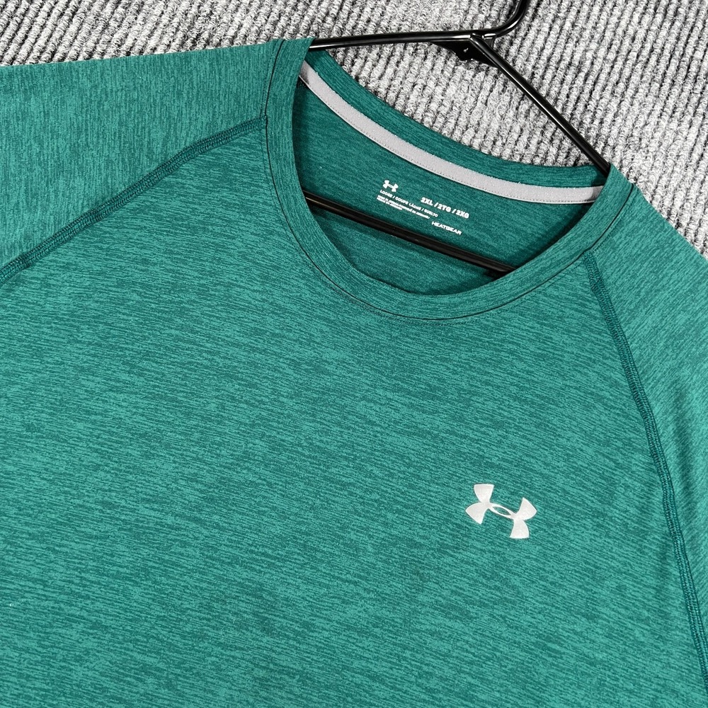 Under Armour Shirt Mens 2XL Green Short Sleeve HeatGear Loose Training Active